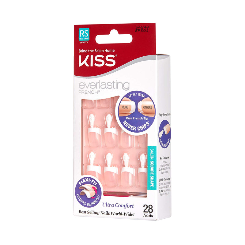 Kiss Everlasting French Glue-On Nails Kit, White, Real Short Length, Square Shape (1 PACK) 1 PACK - BeesActive Australia