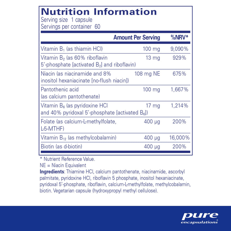 Pure Encapsulations - Vitamin B-Complex Plus - Balanced B Vitamin Formula with Active Folate - 60 Capsules 60 Count (Pack of 1) - BeesActive Australia