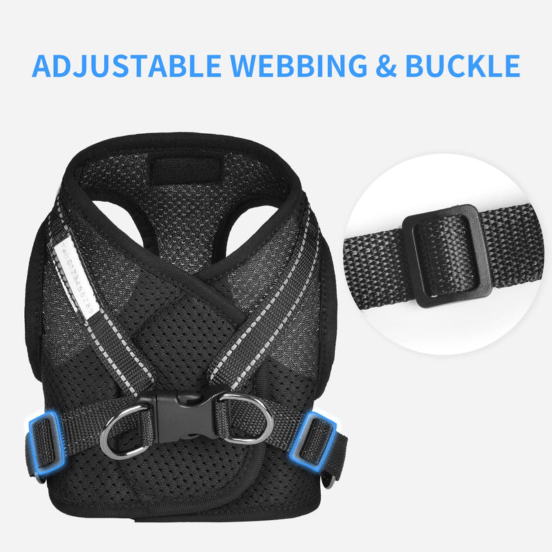 Wakytu Breathable Dog Harness Set with Phone Label, Step-in Adjustable Cat Vest Harness with Leash and Dog Poop Bag Holder, Reflective Dog Vest Harness, Pet Harness for Small Cats up to Large Dogs XS (Chest: 8.5 - 10.5" * Only Kitten) 1.0 Black-No Pull - BeesActive Australia