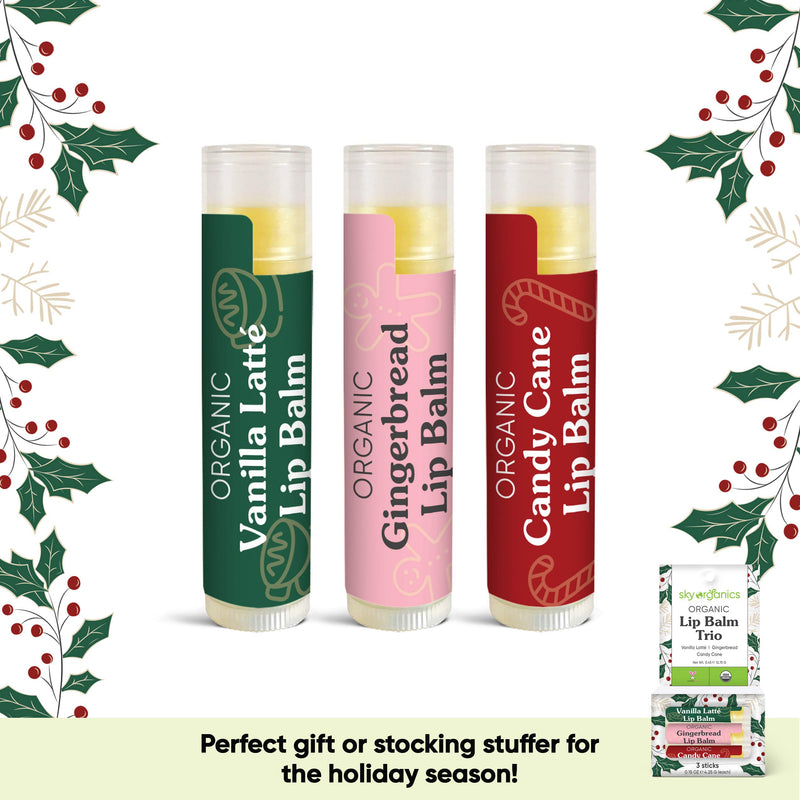 USDA Organic Lip Balm Trio by Sky Organics (3 Sticks) Winter Flavors Gift Pack Cruelty-Free Candy Cane, Gingerbread, Vanilla Latté Lip Balm Gift Set for Dry Lips Limited Edition Made In USA - BeesActive Australia
