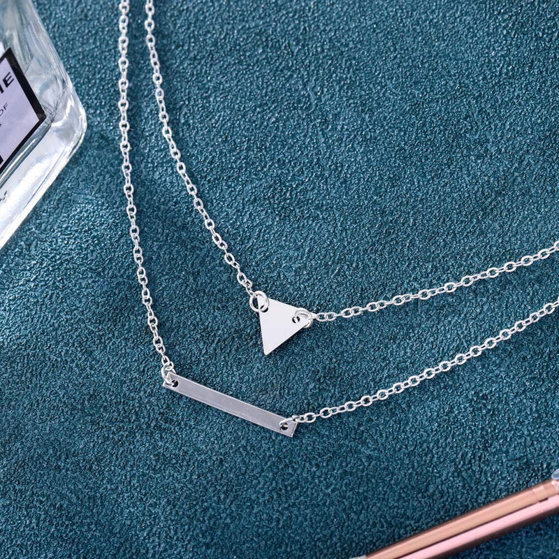 Jovono Multilayered Bar Triangle Pendant Necklaces Fashio Necklace Chain Jewelry for Women and Girls (Gold) Gold - BeesActive Australia