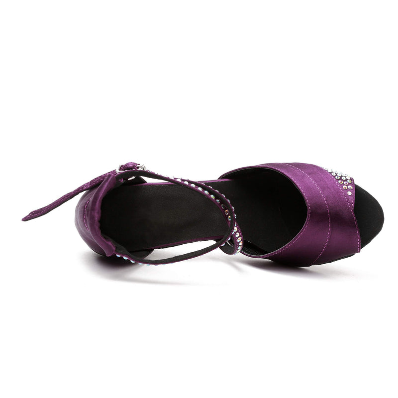 [AUSTRALIA] - iCKER Women's Latin Dance Shoes Satin Ballroom Salsa Wedding Performance Dance Shoes 2.2'' Heel 9 Purple 