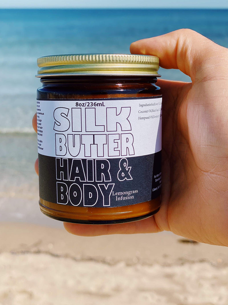 Silk Butter for Hair and Body-Lemon Grass Black Seed Oil Blend - Hydrating repair cream- for dry, damaged skin and hair- with Jojoba oil, Shea Butter - Paraben Free, No Synthetic Fragrances - 8 oz - BeesActive Australia