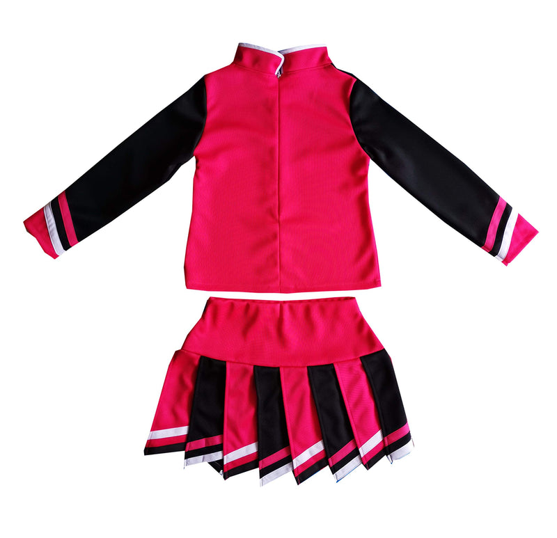 [AUSTRALIA] - Kids/Girls' Children Minis Sport Cheerleader Cheerleading Long Sleeves Costume Uniform Outfit Dress Pink/Black (M / 5-8) 