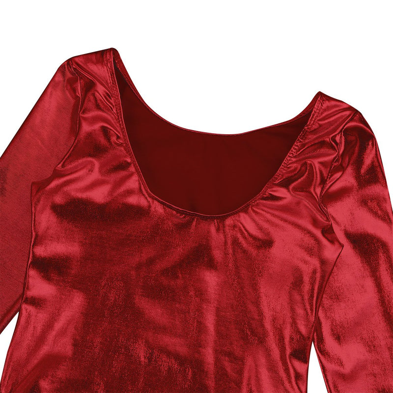 [AUSTRALIA] - Agoky Girls Metallic Leather Sleeveless Leotard Ballet Dance Gymnastics Jumpsuit 7-8 Red Long Sleeves 