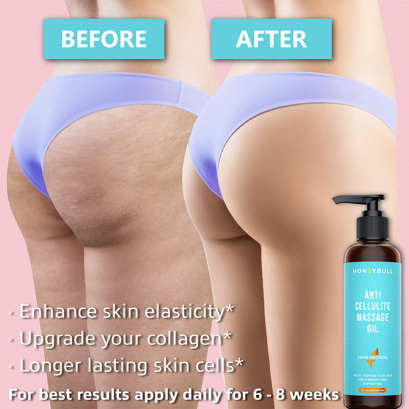 HONEYBULL Cellulite Remover Skin Tightening Cream | Cellulite Massager for Stretch Marks Remover Cream | Anti Cellulite Cream & Massage Oil with Pump - 300 ML - BeesActive Australia