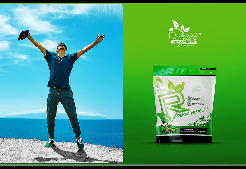 Selenium 200 mcg 60 Capsules High Strength � Selenium Vegan Supplement � Selenium Supplements � Acts as Powerful Antioxidant - Thyroid Function, Immune System, Hair, and Nails Support by Raw Powders - BeesActive Australia