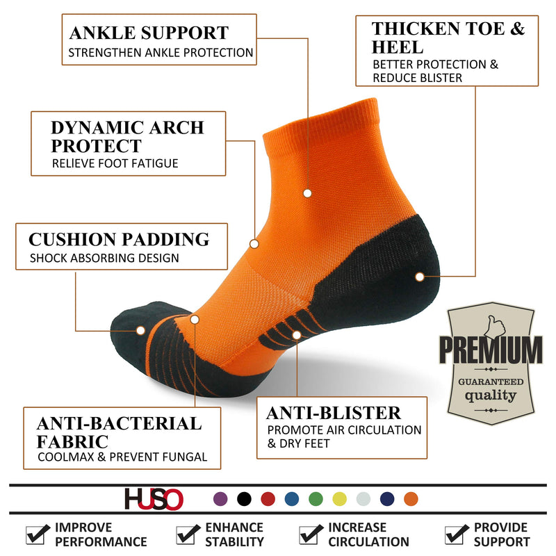 [AUSTRALIA] - Running Socks Ankle Support, HUSO Men Women High Performance Arch Compression Cushioned Quarter Socks 1,2,3,4,6 Pairs Z 1 Orange 