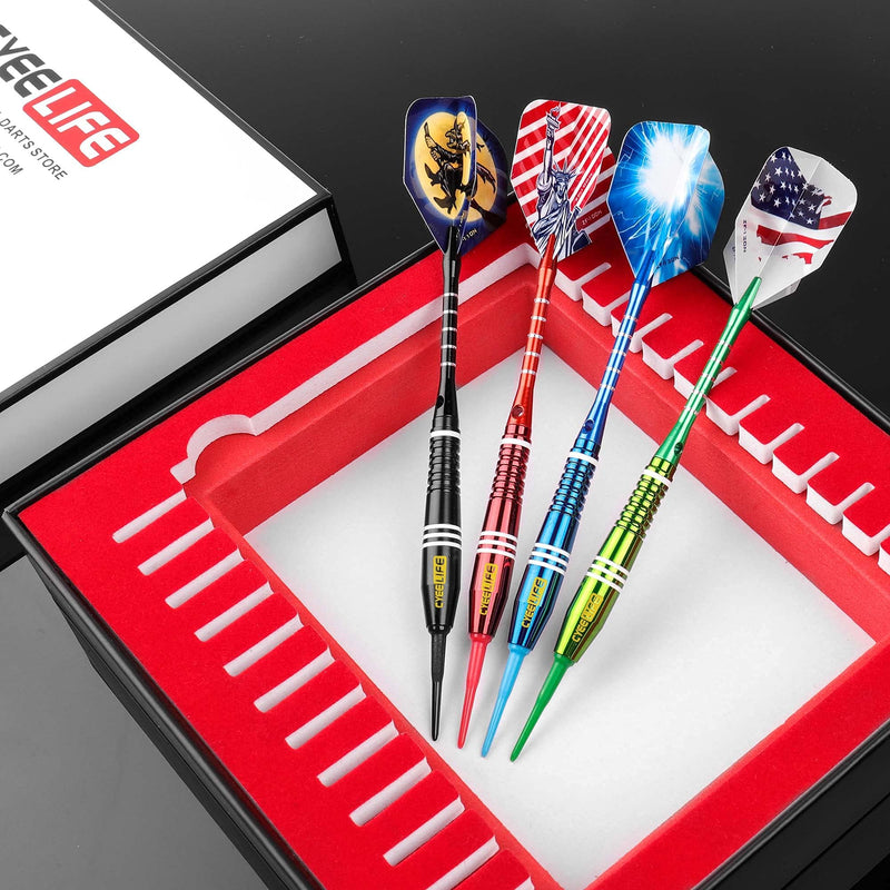 CyeeLife-Steel tip Darts 18g Colorful Barrels,Finger Grip Wax+20 Rubber O Rings+Ring Tool+100 Points+24 Flights(8 Designs)+16 Plastic Protectors+12 Aluminum Shafts+12 Nylon Shafts+Gift Packaging - BeesActive Australia