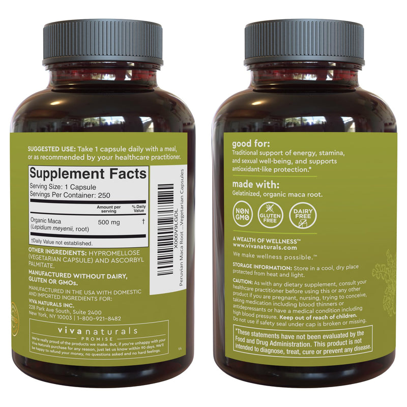 Peruvian Maca Root Supplement for Women & Men, 500mg - Traditionally Used to Support Sexual Well-Being, Stamina & Endurance - 250 Yellow Maca Root Powder Capsules - BeesActive Australia