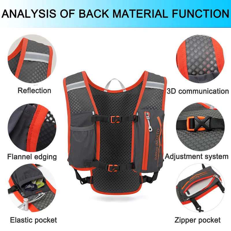 INOXTO Running Hydration Vest Backpack,Lightweight Water Running Vest with 1.5L Water Bladder Bag Daypack for Hiking Trail Running Cycling Race Marathon for Women Men Kids Gray orange - BeesActive Australia