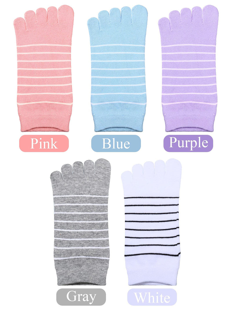 5 Pairs Stripe Toe Socks Five Finger Socks Low Cut Colorful Socks for Women Girl Supplies Medium Bright Colors - BeesActive Australia