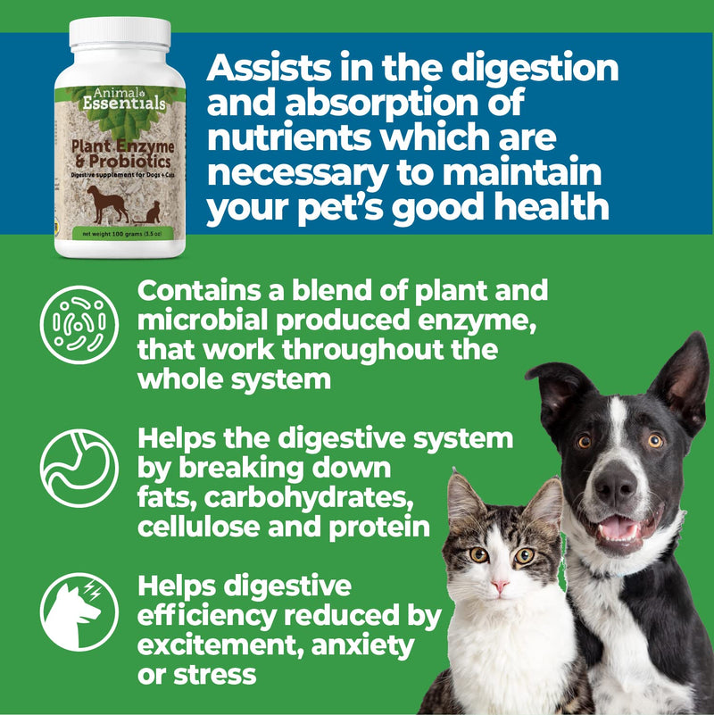 Animal Essentials Plant Enzyme & Probiotics Digestive Supplement for Dogs & Cats (Various Sizes) - Digestion Support 10.6 oz (300 grams) - BeesActive Australia