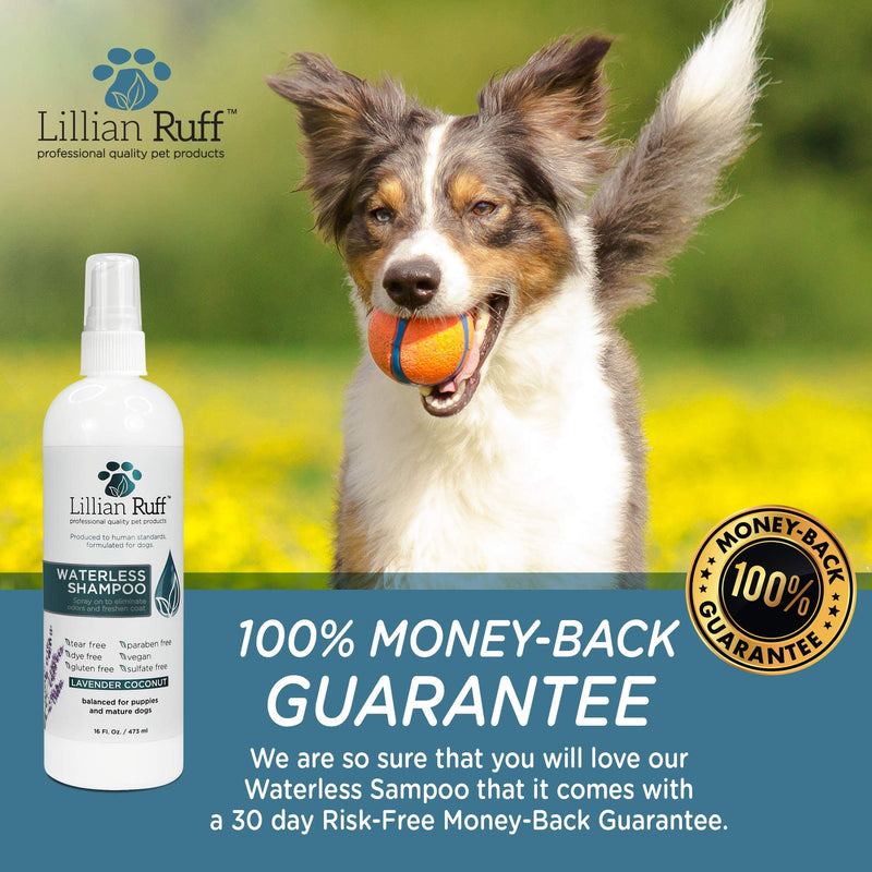 Lillian Ruff Waterless No-Rinse Dog Dry Shampoo Spray with Hydrating Essential Oils - pH-Balanced Dry Shampoo for Dogs - Clean, Condition, Detangle & Deodorize Dry, Sensitive Skin Lavender Coconut With Bath Brush - BeesActive Australia