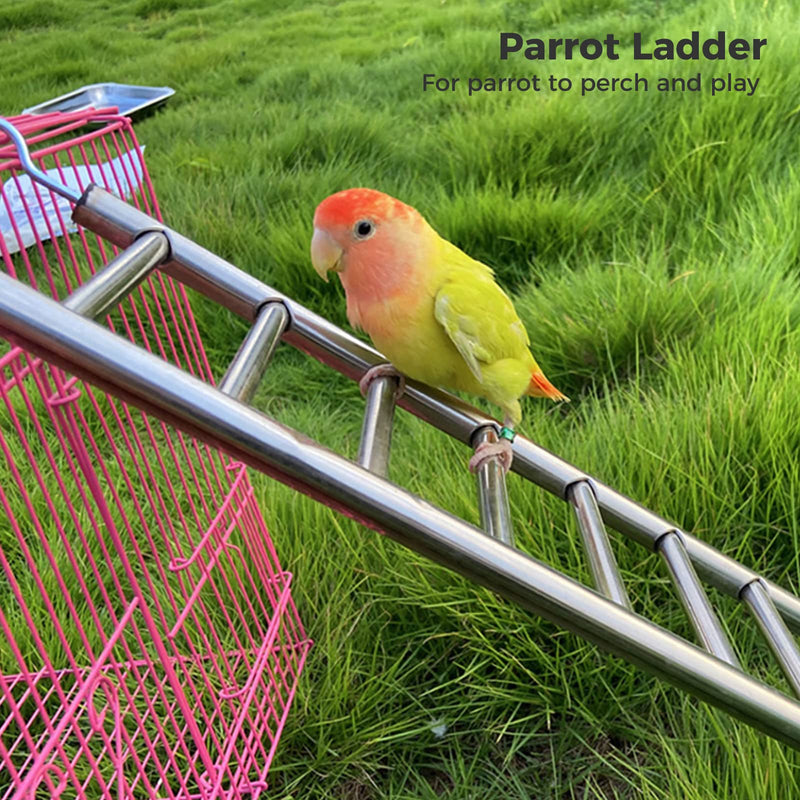GEKMOR Parrot Ladder 9-Step Stainless Steel Rustproof Metal Nonskid Smooth Portable Bird Cage Ladder with Hooks Cockatiel Stand Ladder for Parrots Parakeets Cockatoos Lovebirds - BeesActive Australia