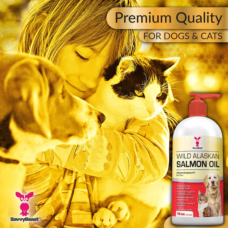 Savvybeast Wild Alaskan Salmon Oil for Dogs, Cats & Ferrets - Joint Support, Immune & Heart Health Liquid Food Supplement - Pure EPA DHA Omega 3 Fatty Acid Supplements Fish Oil for Pets - 16 & 32oz 16oz - BeesActive Australia