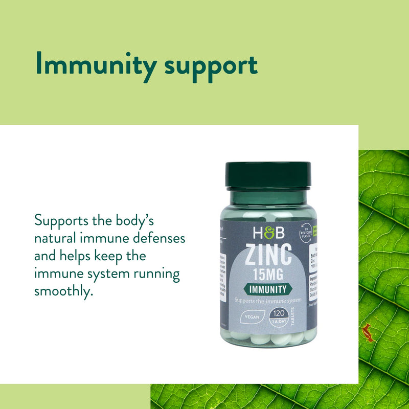 Holland & Barrett Zinc 15mg - Supports The Immune System - 120 Tablets Unflavoured 120 Count (Pack of 1) - BeesActive Australia
