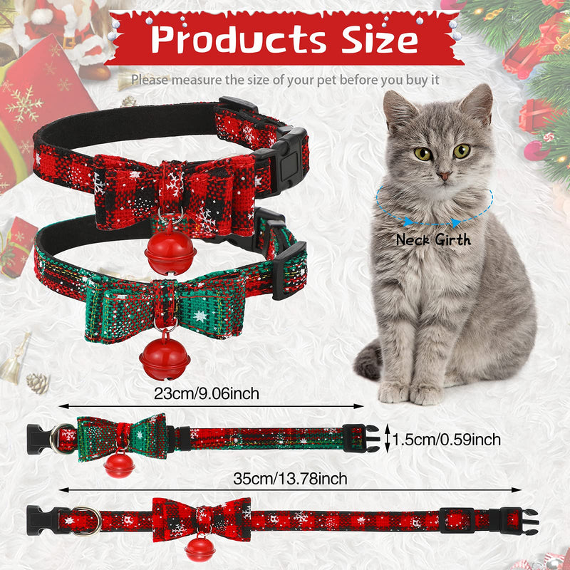 4 Piece Christmas Cat Collar Breakaway Adjustable Safety Kitty Collar with Cute Bow Tie and Bell Snowflake Plaid Cat Collar with Green Red Kitten Accessories Pet Collar Flower for Small Animal Holiday - BeesActive Australia