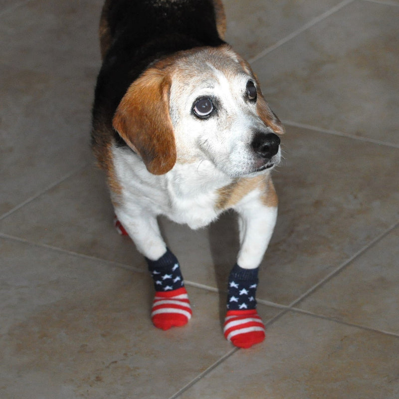 Posch Anti-Slip Knit Socks for Pets with Traction Soles for Indoor Wear. Slip On Paw Protectors for Small and Medium Breed Dogs. Stars and Stripes - BeesActive Australia