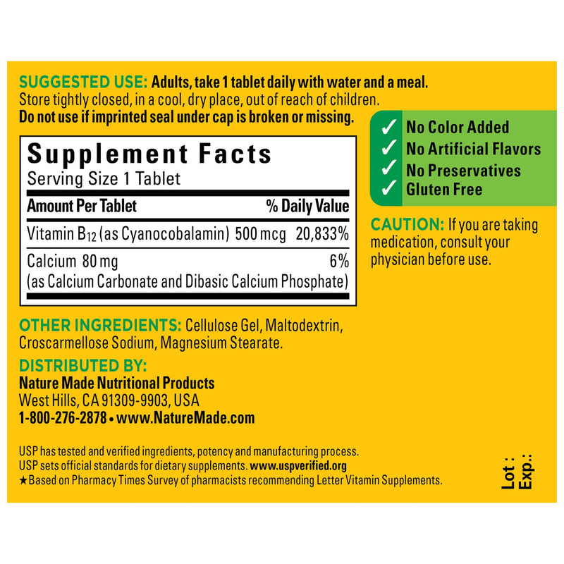 Nature Made Vitamin B12 500 mcg Tablets, 200 Count Value Size for Metabolic Health 200 Count (Pack of 1) - BeesActive Australia