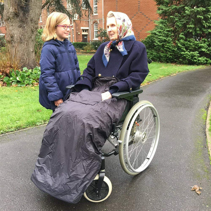 Fleece-Lined Wheelchair Cosy Cover - 100% Waterproof Rain Cover for Wheelchair Users - Universal Fit for Manual and Powered Wheelchairs, Easy to Fit Wheelchair Blanket - Adult Size (Plain Black) Plain Black - BeesActive Australia