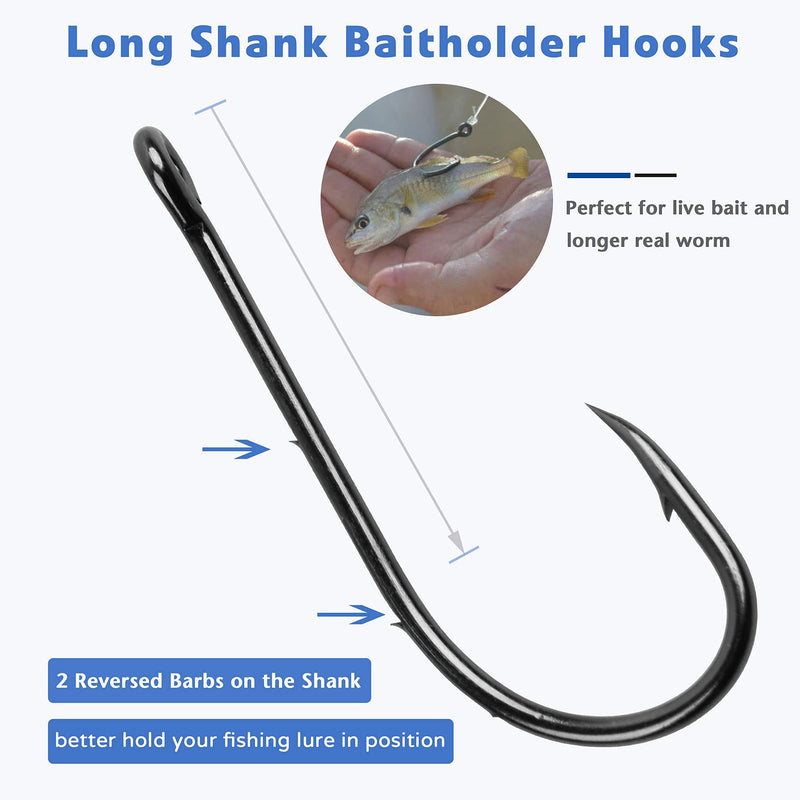 Baitholder Fishing Hooks,120pcs Barbed Long Shank Beak Baitholder Hooks Size 4-6/0 Carbon Steel Offset Jig Fish Hooks 2 Barbs for Saltwater Freshwater 2/0 120PCS - BeesActive Australia