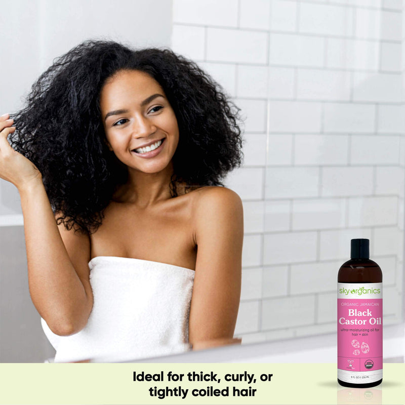 Organic Jamaican Black Castor Oil by Sky Organics (8 oz) USDA Organic 100% Pure Roasted Castor Oil Moisturizing Oil for Hair and Skin Oil Treatment Castor Oil Hair Mask Natural Skin Moisturizer 7.98 Fl Oz (Pack of 1) - BeesActive Australia