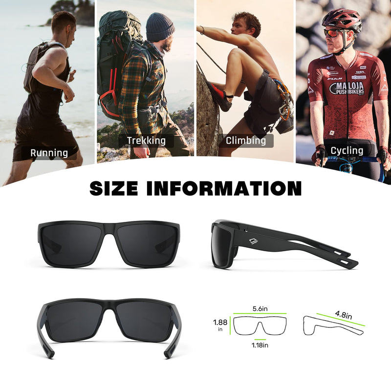 TOREGE Polarized Sports Sunglasses for Men and Women Cycling Running Golf Fishing Sunglasses TR26 Black Frame & Grey Lens - BeesActive Australia