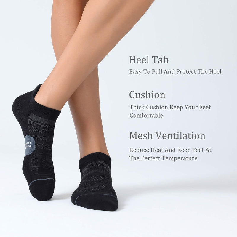 6 Pack Men's Running Ankle Socks with Cushion, Low Cut Athletic Tab Sport Socks Black + Grey Large - BeesActive Australia