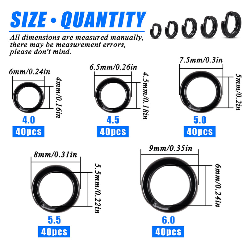 JOGFFDE Fishing Split Rings Assortment Kit - 200PCS Stainless Steel Double Flat Wire Snap Ring High Strength Lure Hook Connector Fishing Accessories - BeesActive Australia