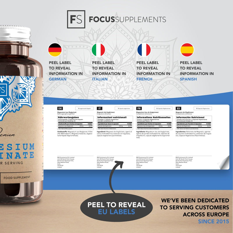 FS Magnesium Glycinate Capsules | 1250mg of Glycinate Providing 250mg of Pure Elemental Magnesium Per Serving | 90 Vegan Caps | Magnesium Supplement | Non-GMO, Gluten & Allergen Free | Made in The UK 90 Count (Pack of 1) - BeesActive Australia