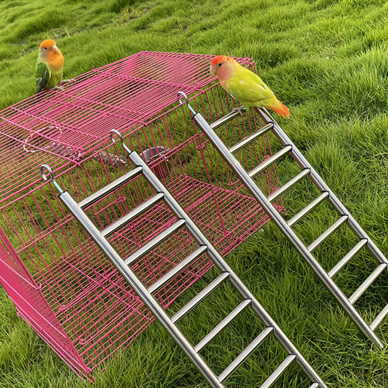 GEKMOR Parrot Ladder 9-Step Stainless Steel Rustproof Metal Nonskid Smooth Portable Bird Cage Ladder with Hooks Cockatiel Stand Ladder for Parrots Parakeets Cockatoos Lovebirds - BeesActive Australia