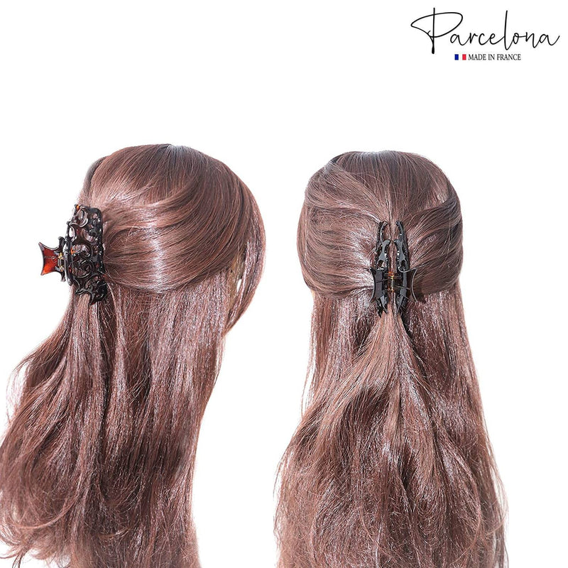 Parcelona French Beau Tortoise Shell Medium 3 1/2" Cellulose Acetate Made in France Jaw Hair Claw Clip Clutcher Clamp for Women and Girls - BeesActive Australia