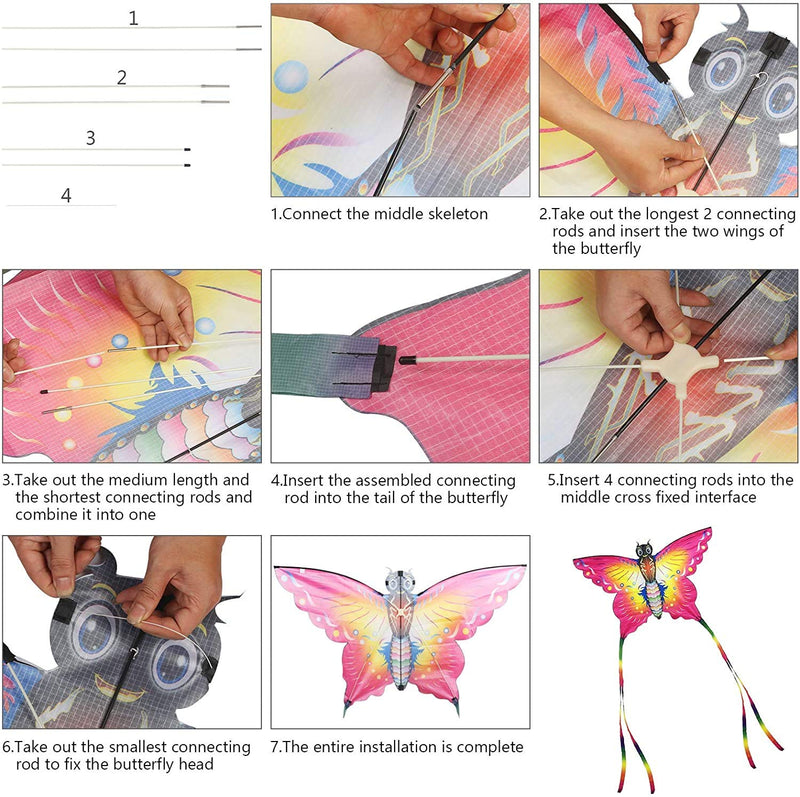 SINGARE Large Rainbow Delta and Butterfly Kites 2 Pack Easy Flyer Kites with Long Colorful Tail for Kids Adults Outdoor Game, Activities, Beach Trip, Great Gift to Kids Childhood Precious Memories - BeesActive Australia