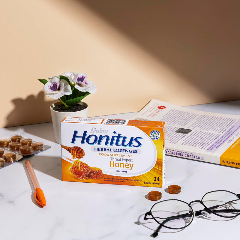 Dabur Honitus Herbal Lozenges | Effective Relief from Cough & Sore Throat Pain | Honey Flavor - 24 Lozenges - BeesActive Australia