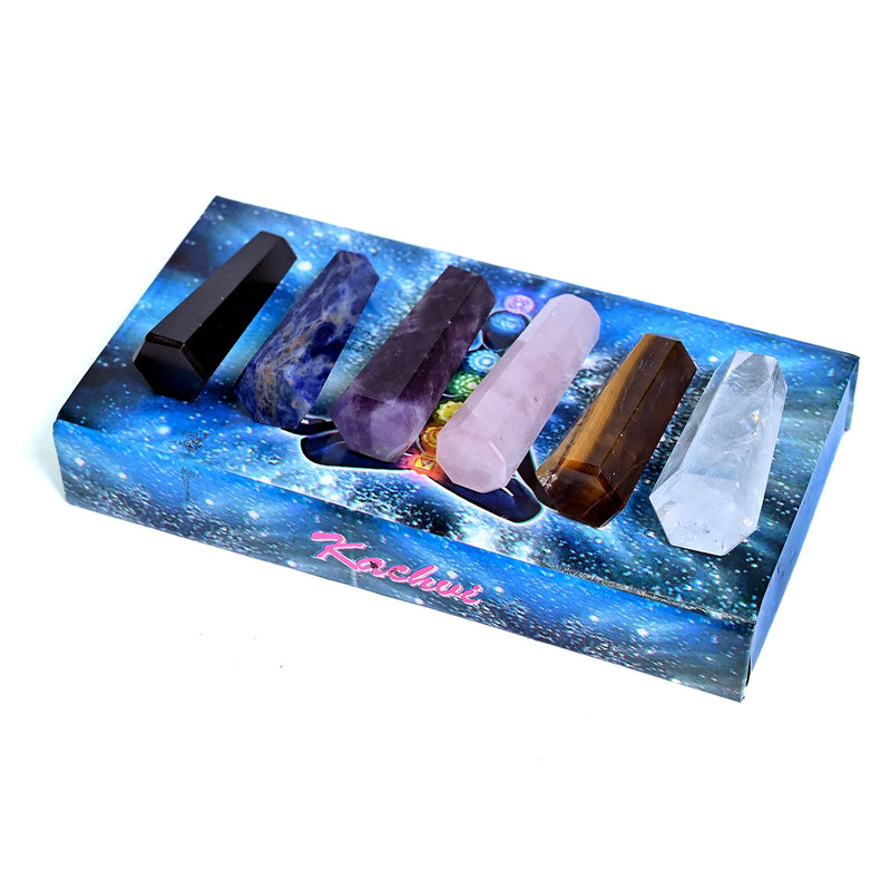 KACHVI Crystals And Gemstones Healing Rose, Clear Quartz, Amethyst, Black, Lapis & Tiger Crystal Meditation Spiritual Gifts For Chakra Money Luck Wands 2.25”-2.50" 6 Faceted Pencil 6 Pc Set Tiger 6 Pcs Set - BeesActive Australia
