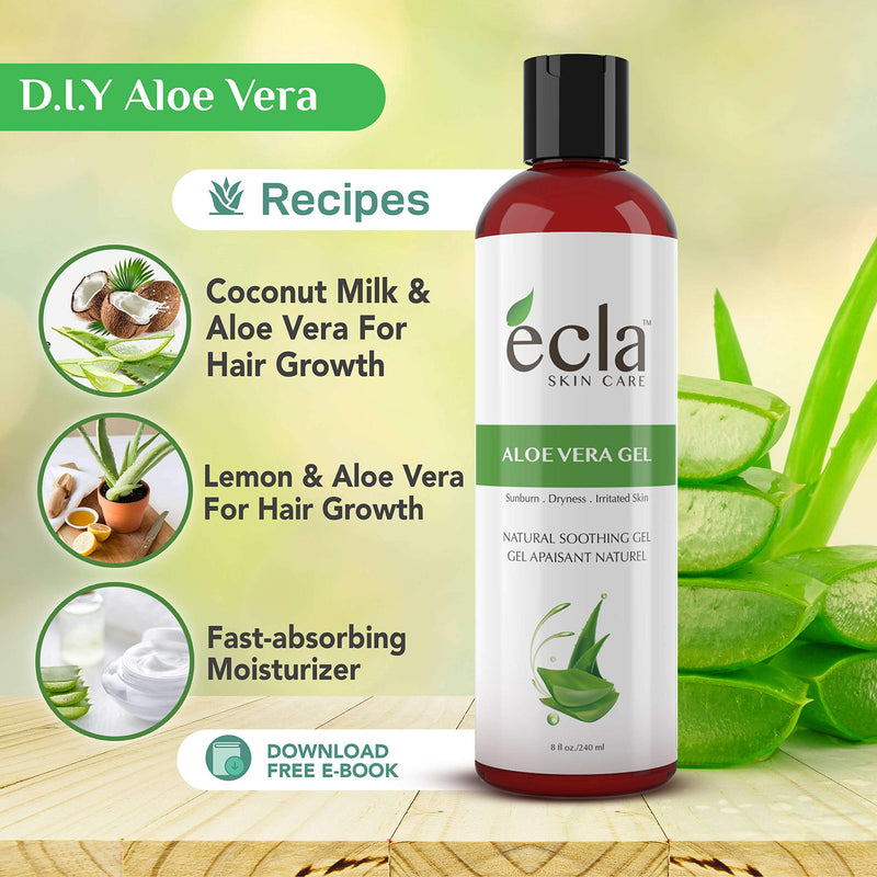 Aloe Vera Gel for Face, Body and Hair - Made with Organic 100% Pure Cold Pressed Juice, Not Powder - Natural Unscented and No Alcohol (8 Oz - 240ml) - BeesActive Australia