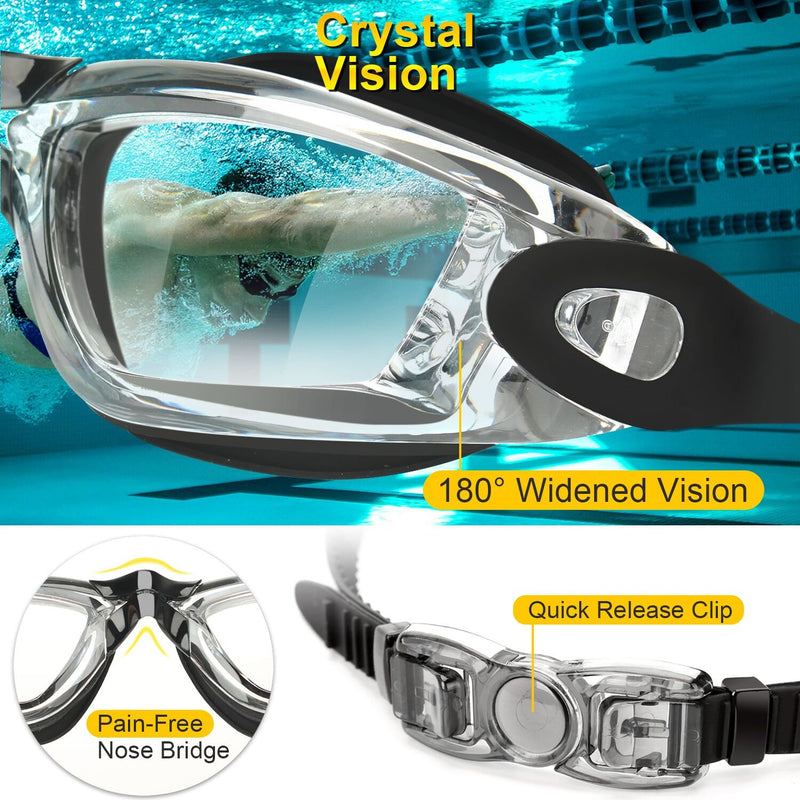 Yizerel Swim Goggles, 2 Pack Swimming Goggles for Adult Men Women Youth Kids Child, No Leaking Anti Fog UV 400 Protection Waterproof 180 Degree Clear Vision Triathlon Pool Goggles Black/Blue(clear) - BeesActive Australia