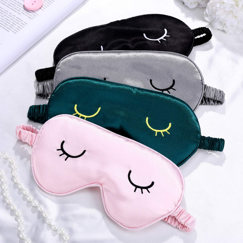 4 Pieces Sleep Eye Masks Silk Sleep Eye Cover Cute Lightweight Adjustable Eyeshade Mask Satin Night Eyeshade Covers for Women Men Sleep Travel Nap - BeesActive Australia