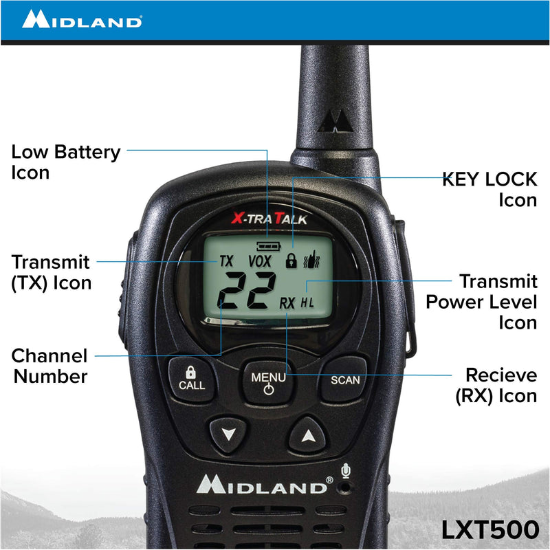 [AUSTRALIA] - Midland - LXT500VP3, 22 Channel FRS Walkie Talkies with Channel Scan - Extended Range Two Way Radios, Silent Operation, Batteries Included (Pair Pack) (Black) Pair Pack - Black 
