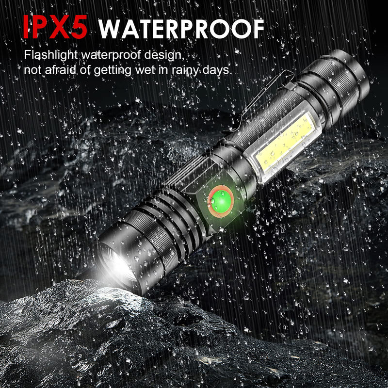 Small Flashlight Rechargeable, Magnetic LED Flashlight, 1000 Lumens Super Bright Flashlight with COB Work Light, 4 Modes, Waterproof, Zoomable Pocket Tactical Flashlights for Camping Emergency 2 Pack - BeesActive Australia