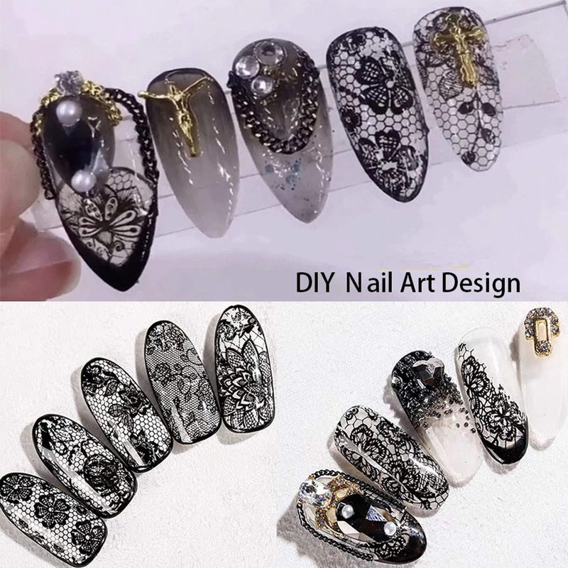 Holographic Nail Foil Transfer Stickers Black White Lace Laser Foils Nail Art Supplies Starry Paper Designs for Acrylic Decorations Women Fingernails Toenails DIY Manicure Wraps Nail Decor（10 Rolls） D - BeesActive Australia