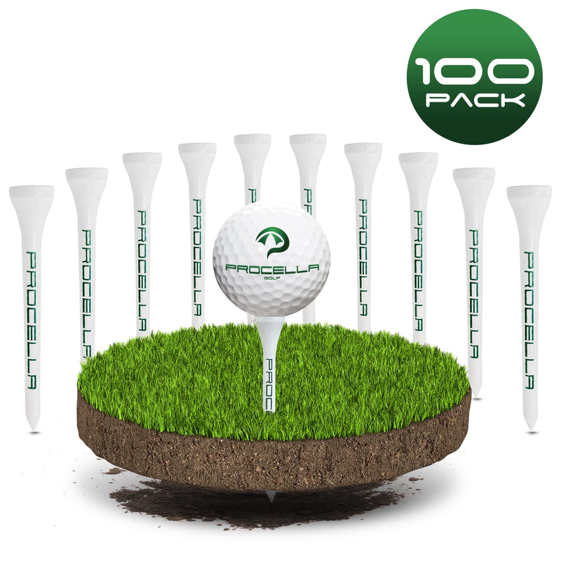 Procella Golf Tees 2 ¾ Professional Natural Bamboo Tee for Men and Women | Reduces Side Spin and Friction | More Durable and Stable Than Wood Tees | Eco-Friendly Biogradable Material | Pack of 100 - BeesActive Australia