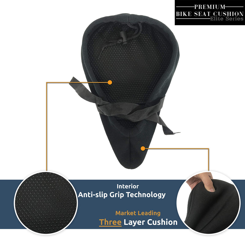 Temple Tape Ultra Gel Bike Seat Cushion - Extra Soft Bicycle Saddle Cover for Spin, Exercise Stationary Bikes and Outdoor Biking - Premium Accessories for Comfort While Cycling "Premium Elite Series" - BeesActive Australia
