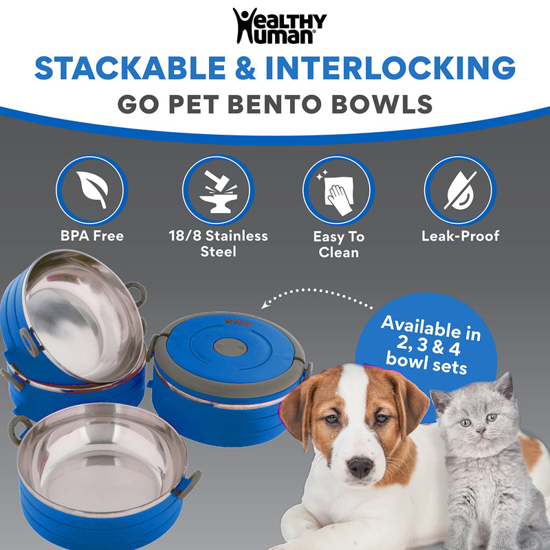 Travel Dog Bowls by Healthy Human | Stainless Steel Go Pet Bento Bowls | Stackable Dog Food Bowls | Leak Proof Portable Water Bowls | Sets of 2, 3 or 4 Bowls | Pink, Blue or Green 2 Bowl Set - BeesActive Australia