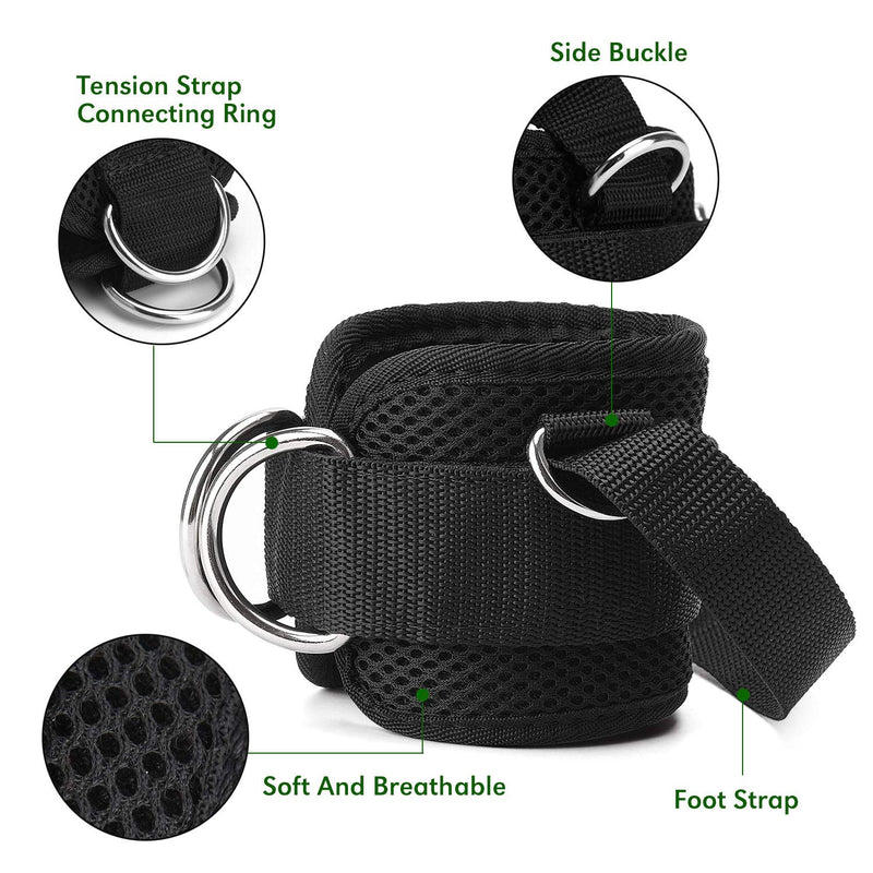 TOBWOLF 1 Pair Ankle Straps, Ankle Cuffs, D-Ring Ankle Cuffs for Cable Machines, Comfortable Workout Ankle Belt, Adjustable Padded Work Out Cuffs for Kickback, Glute Workout, Leg Extension Ankle Straps (With Extra Foot Strap) - BeesActive Australia