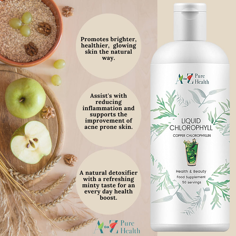 Liquid Chlorophyll Drops 500ml | Daily Health & Beauty Detox Supplement UK Made | Skin Health, Anti-Inflammatory & Healing Properties (Mint Flavour) |Take with Water |Copper Chlorophyllin Drink|Vegan - BeesActive Australia