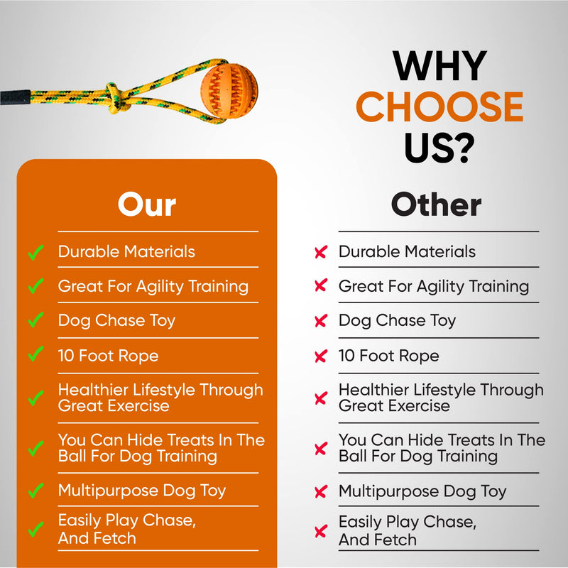 Runball Outdoor Rope and Ball Dog Toy for Dog Training, Exercise, Agility, Chase, Pull, and Tug of War, 10 ft Rope, 2.75 Inches Durable Rubber Orange Ball, for Medium and Large Dogs - BeesActive Australia