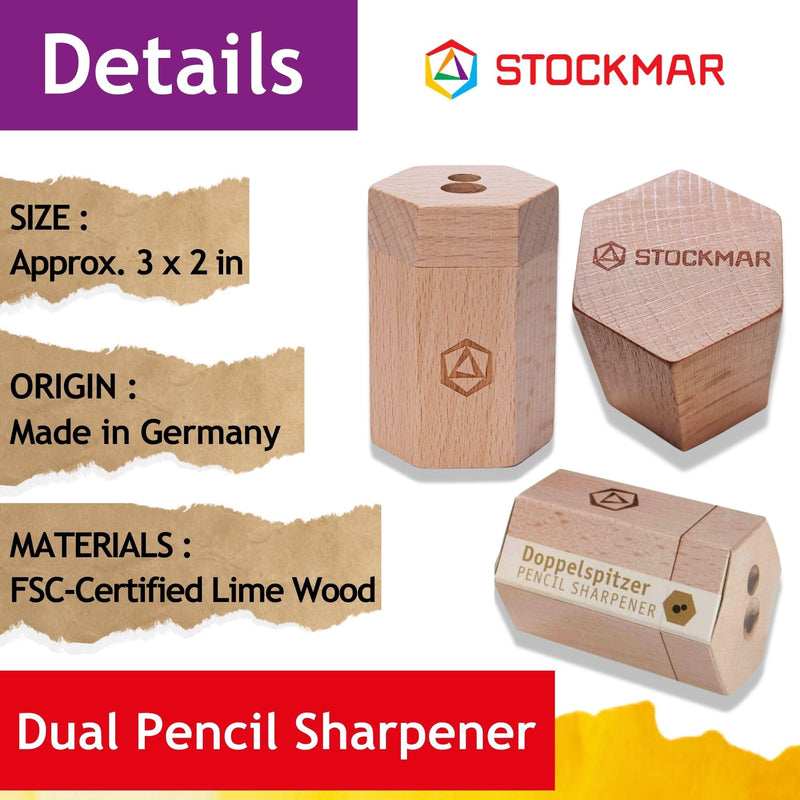 Stockmar Dual Pencil Sharpener FSC Lime Wood for Thin and Thick Pencils - Triangular and Hexagonal Shape - Colour Giants Stockmar, Waldorf Art Supplies, Made in Germany - BeesActive Australia