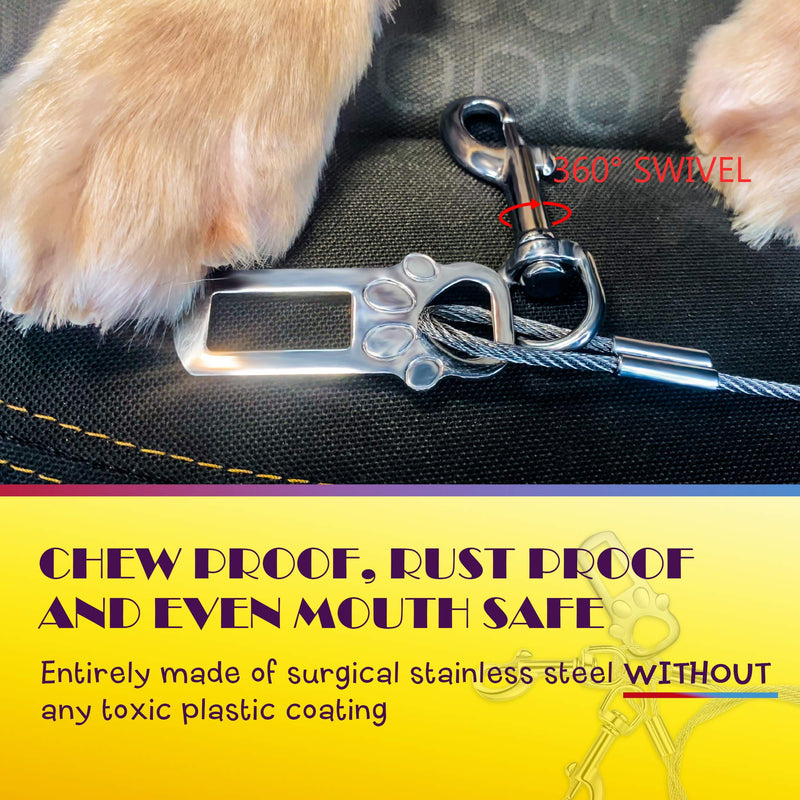 Leash King No Chew/Chew Proof Dog Car Seatbelt Safety Restraint, Dog Tie Out, Puppy Vehicle Seat Belt w/Double Clip & Latch Attachment – Entirely Surgical Stainless Steel - Inches 40-inch - BeesActive Australia